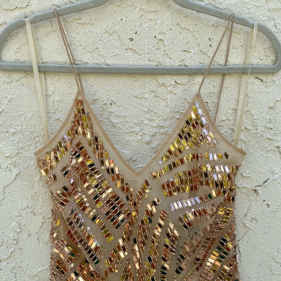 Basix Black Label New Years Champagne Spaghetti Strap Mirror Dress - Picture 2 of 10